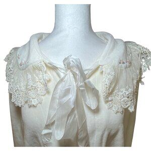 Ivory Cream Lace‎ Collar Bed Jacket Floral Embroidery Romantic Cottagecore